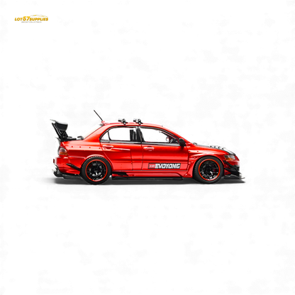 Metallic red Mitsubishi Lancer Evo IX diecast model car in 1:64 scale, detailed miniature from Lot57Supplies Diecast Shop.