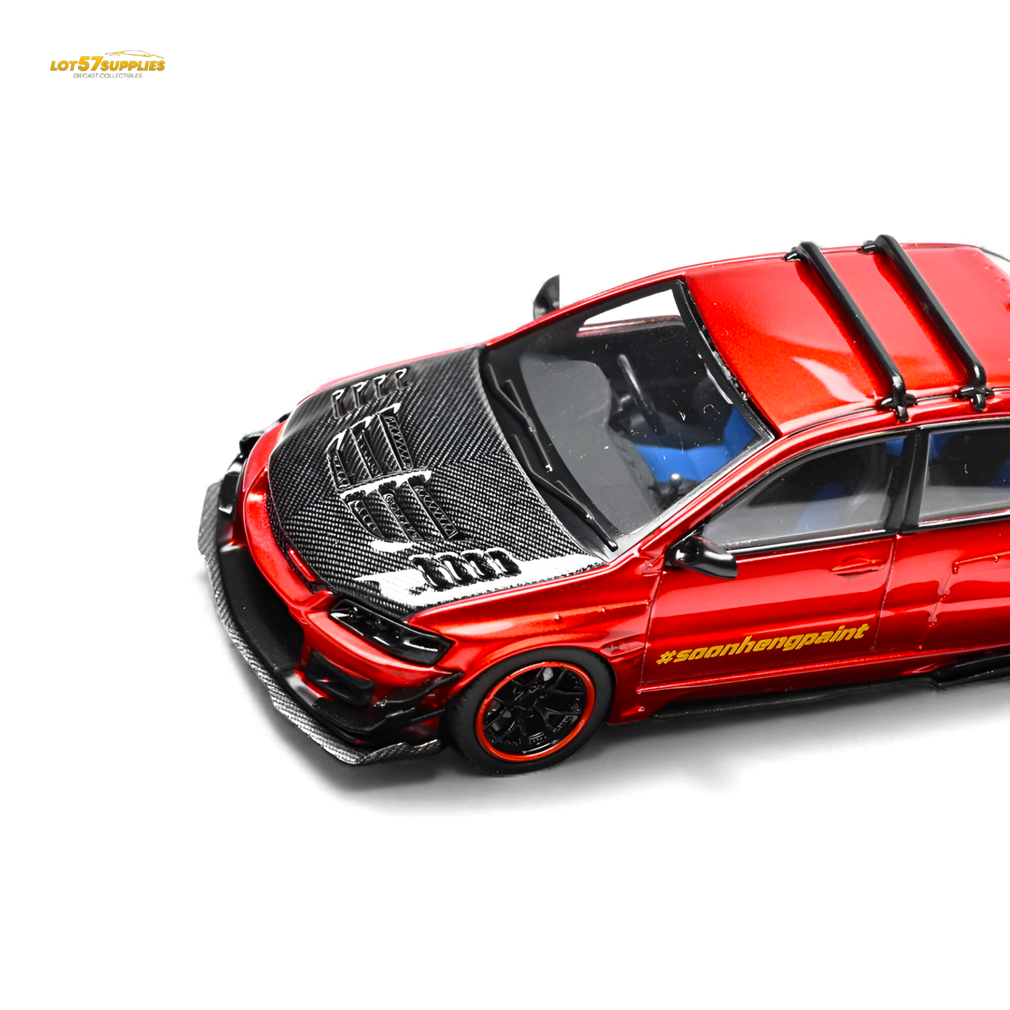Pre-order Mitsubishi Lancer Evo IX diecast model in metallic red, 1:64 scale by Lot57Supplies Diecast Shop.
