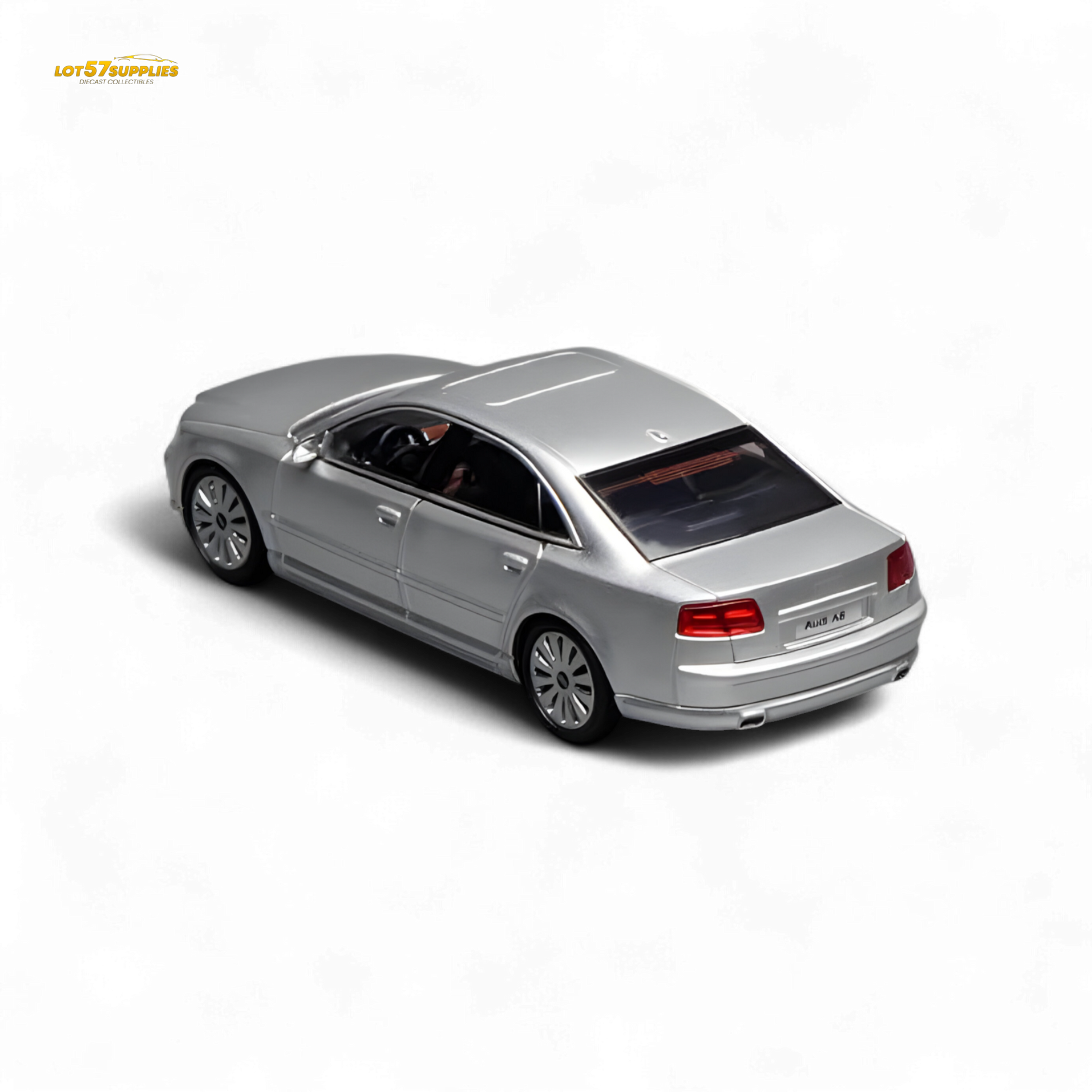 Miniature Audi A8 D3 facelift diecast model in 1:64 scale by Motorhelix, detailed silver diecast car for collectors.