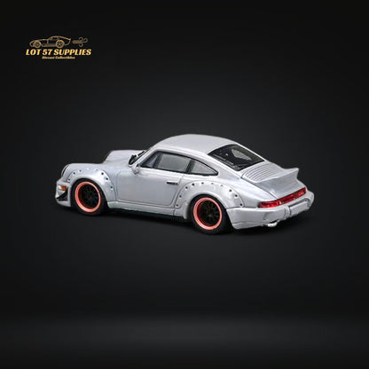 Gray diecast Porsche 964 widebody model in 1:64 scale from Lot57Supplies Diecast Shop, detailed view of the miniature car.