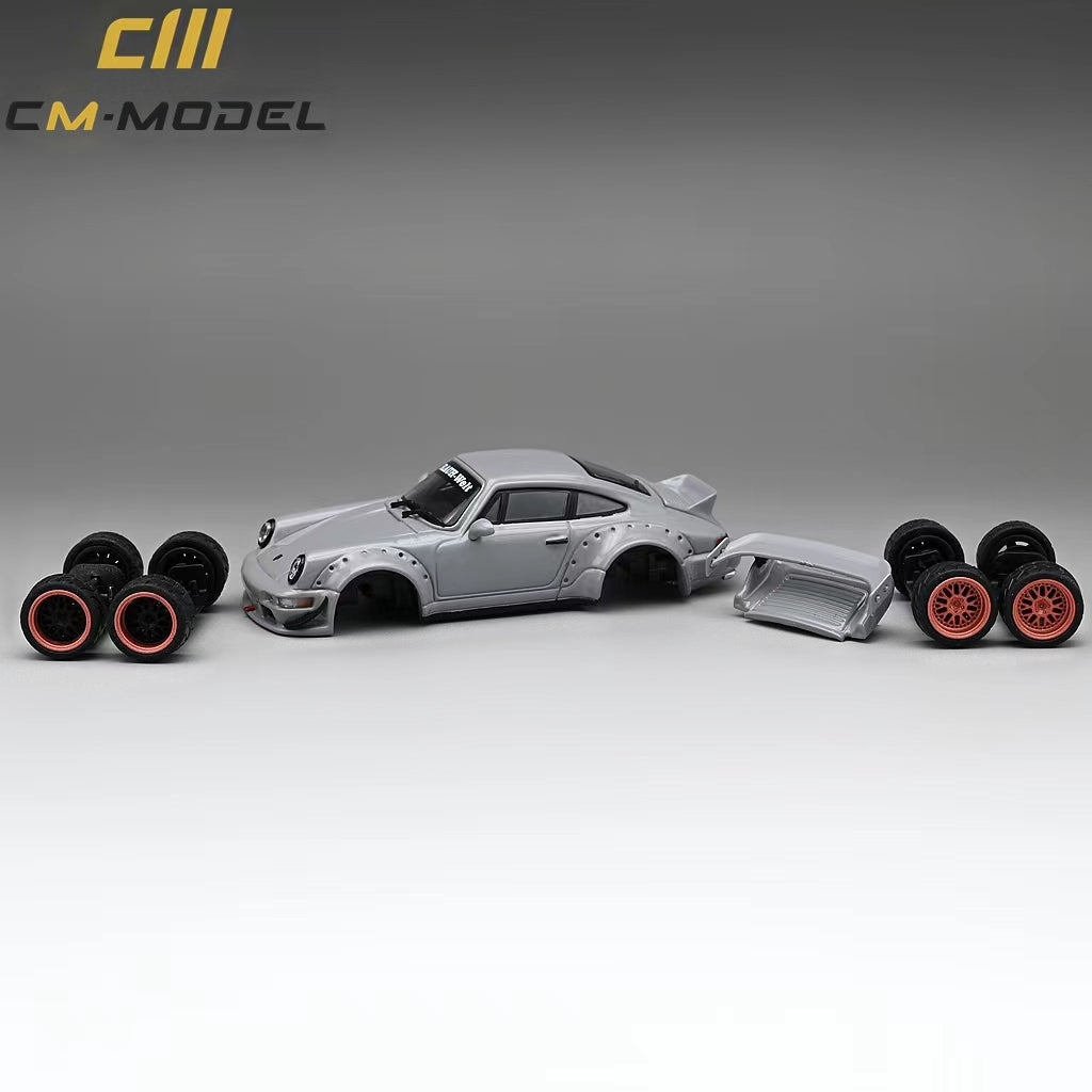 Gray diecast Porsche 964 Widebody model in 1:64 scale by Lot57Supplies Diecast Shop, detailed view of the miniature car.