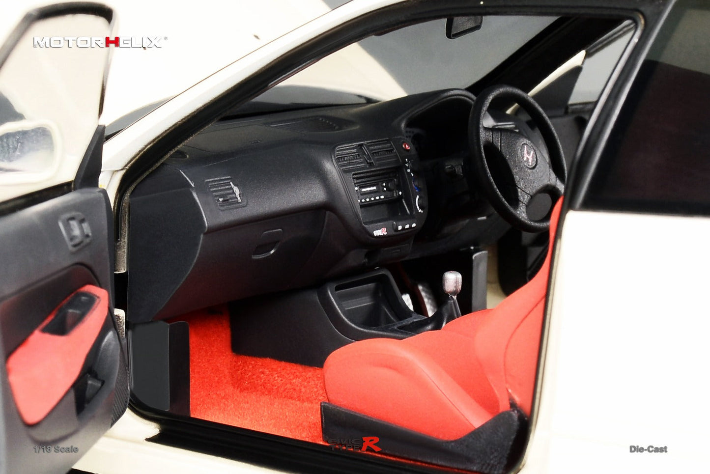 Black Honda Civic Type-R EK9 diecast model in 1:18 scale from Lot57Supplies Diecast Shop, detailed vehicle with visible features.