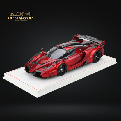 Silver NA Ferrari Enzo Gemballa MIG U1 1:18 diecast model car with detailed features and sleek design.