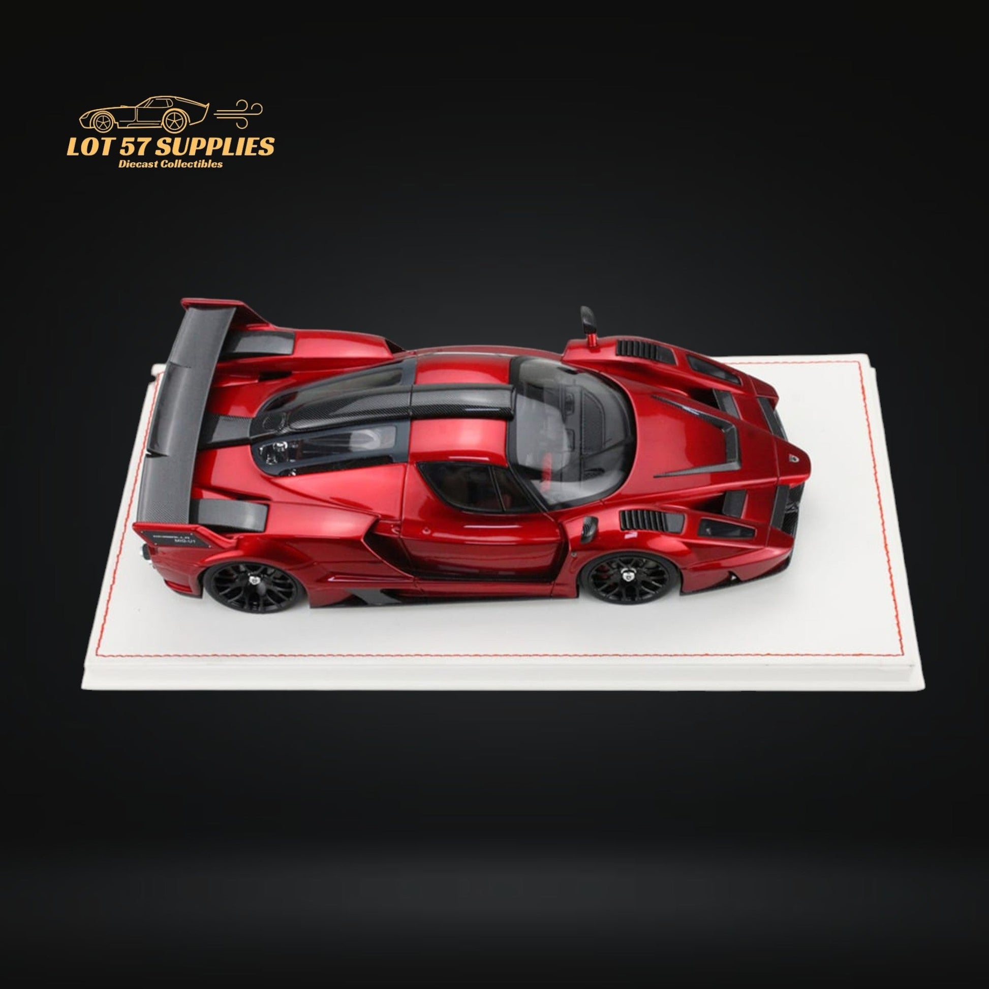 Detailed image of a red Ferrari Enzo Gemballa MIG U1 1:18 scale diecast model showing sleek design and intricate details.