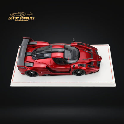 Detailed image of a red Ferrari Enzo Gemballa MIG U1 1:18 scale diecast model showing sleek design and intricate details.