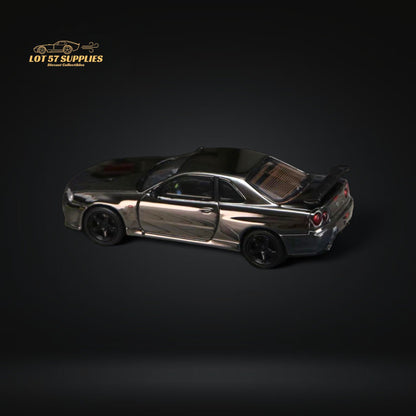 Street Weapon Skyline GT-R R34 V-SPEC-II Chrome 1:64 - Evergreen Kings