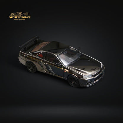 Street Weapon Skyline GT-R R34 V-SPEC-II Chrome 1:64 - Evergreen Kings