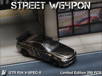 Street Weapon Skyline GT-R R34 V-SPEC-II Chrome 1:64 - Evergreen Kings