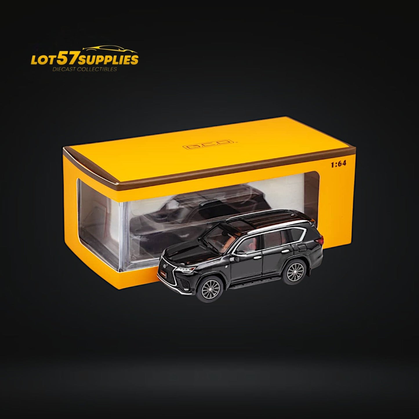Black 1:64 scale Lexus LX600 Sport diecast model by Lot57Supplies Diecast Shop, detailed miniature vehicle.