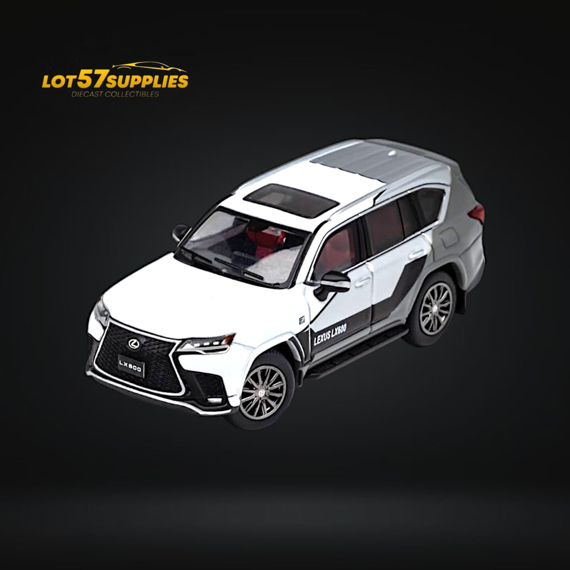 White and gray Lexus LX600 Sport diecast model in 1:64 scale, detailed replica from Lot57Supplies Diecast Shop.