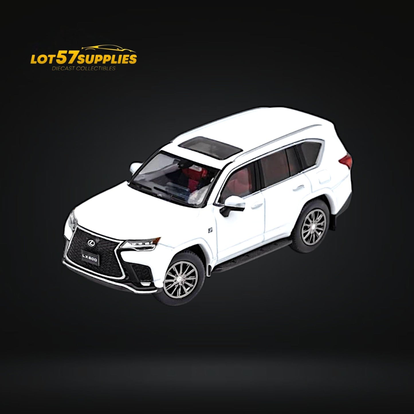 White 1:64 scale Lexus LX600 Sport diecast model by Lot57Supplies Diecast Shop, detailed miniature vehicle for collectors.