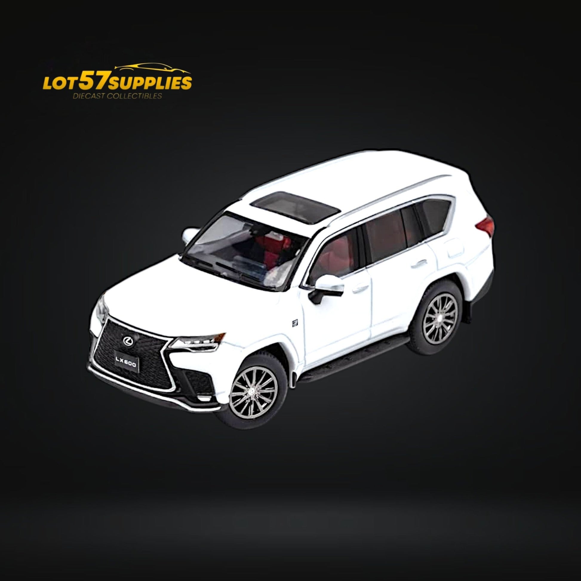 White 1:64 scale Lexus LX600 Sport diecast model by Lot57Supplies Diecast Shop, detailed miniature vehicle for collectors.