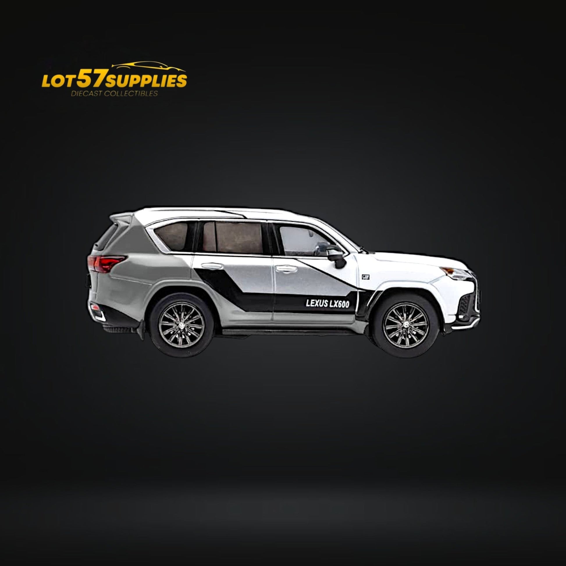 White and gray Lexus LX600 Sport diecast model in 1:64 scale by Lot57Supplies Diecast Shop, detailed miniature collectible.