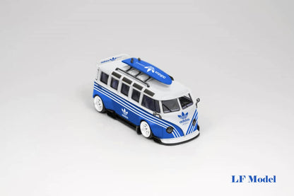 Blue and white LF Model Volkswagen T1 Kombi with surfboards, 1:64 scale diecast vehicle by Lot57Supplies Diecast Shop