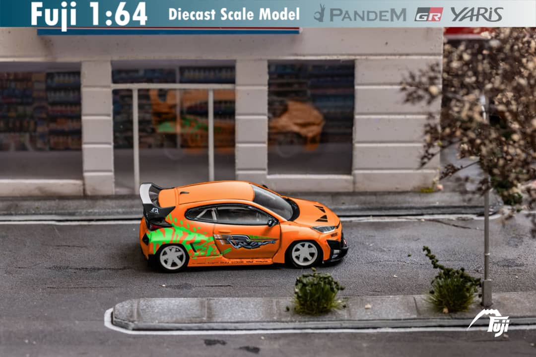 Diecast Toyota Yaris GR model in Fast & Furious livery, 1:64 scale, featuring detailed racing car design from Lot57Supplies Diecast Shop.
