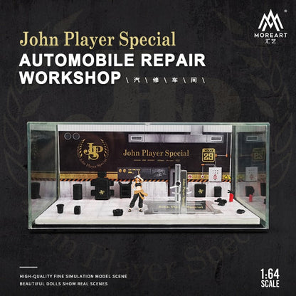 MoreArt 1:64 scale JPS livery diecast car for automotive repair workshop display, detailed Lot57Supplies diecast model.