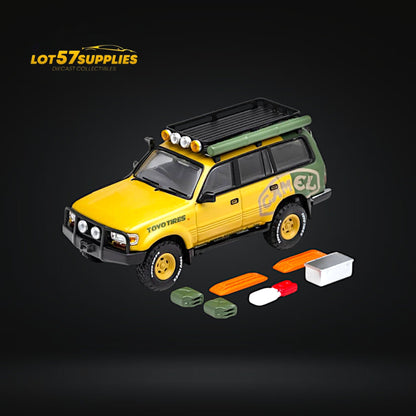 Diecast Toyota Land Cruiser LC80 Camel Cup Version with accessories, 1:64 scale model by Lot57Supplies Diecast Shop.