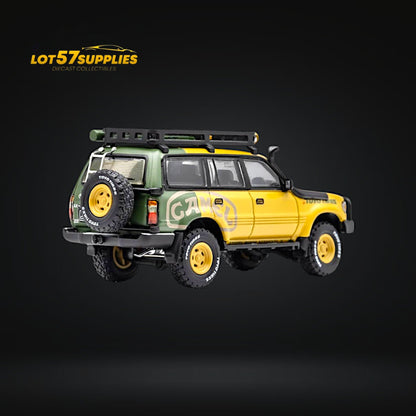 Diecast Toyota Land Cruiser LC80 Camel Cup Version 1:64 with accessories, detailed model from Lot57Supplies Diecast Shop.