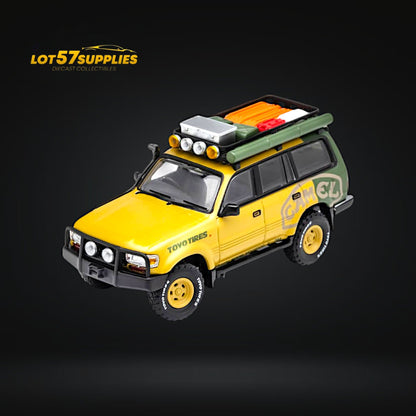 Toyota Land Cruiser LC80 Camel Cup Version diecast model with accessories, 1:64 scale, from Lot57Supplies Diecast Shop.