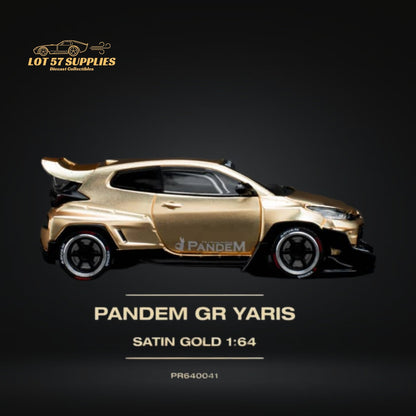 Satin gold Toyota Yaris GR diecast model car in 1:64 scale by Lot57Supplies Diecast Shop, detailed miniature vehicle image.