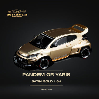 Satin gold Toyota Yaris GR diecast model car in 1:64 scale, detailed miniature from Lot57Supplies Diecast Shop