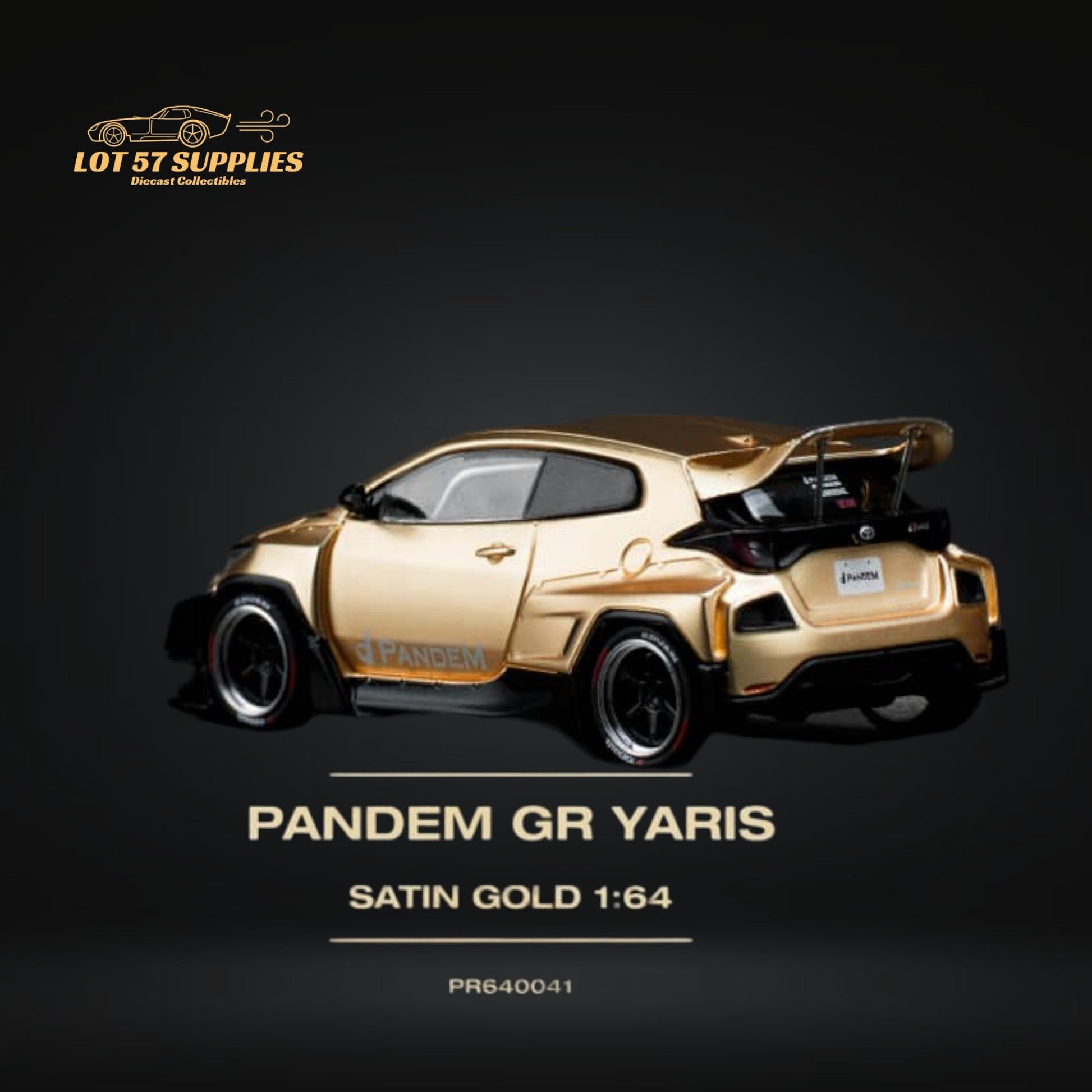 Satin gold Toyota Yaris GR diecast car in 1:64 scale, detailed model from Lot57Supplies Diecast Shop.