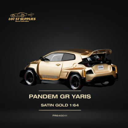 Satin gold Toyota Yaris GR diecast car in 1:64 scale, detailed model from Lot57Supplies Diecast Shop.