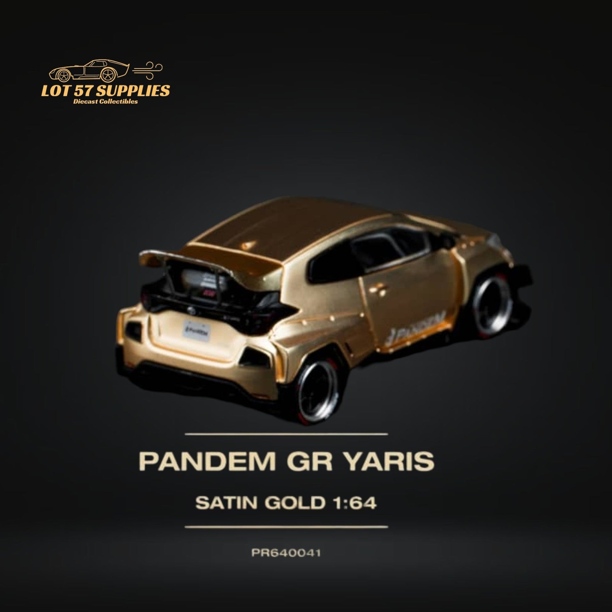 Satin gold Toyota Yaris GR diecast model car in 1:64 scale from Lot57Supplies Diecast Shop, detailed and collectible.