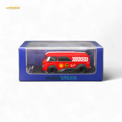 Mini Dream Volkswagen T1 RWB Van diecast model in red with WM livery, 1:64 scale, displayed on a plain background.