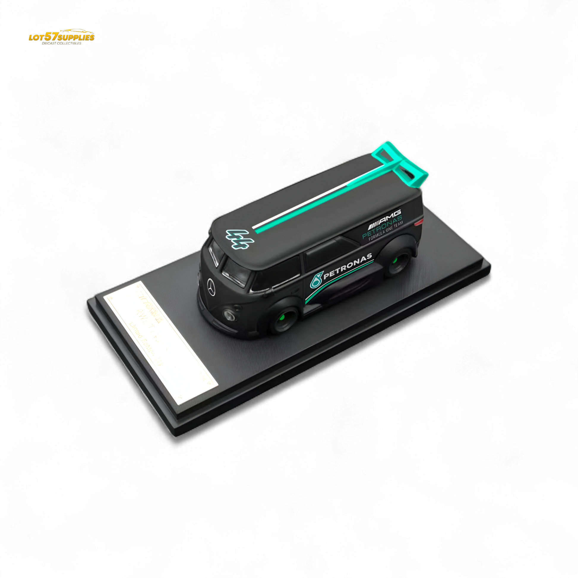 Mini Dream Volkswagen T1 RWB Van #44 diecast model in Petronas livery, detailed 1:64 scale toy vehicle.