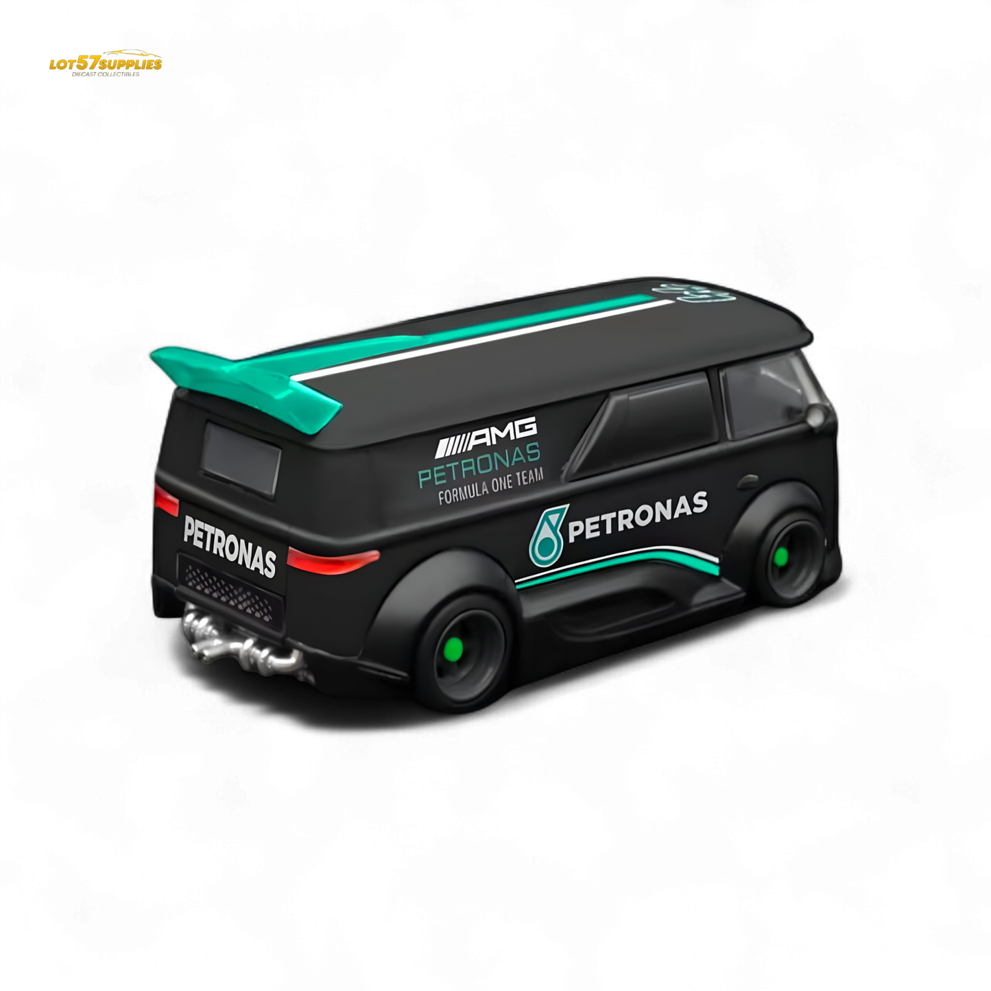 Mini Dream Volkswagen T1 RWB Van #44 diecast model in Petronas livery, detailed 1:64 scale van with vibrant colors.