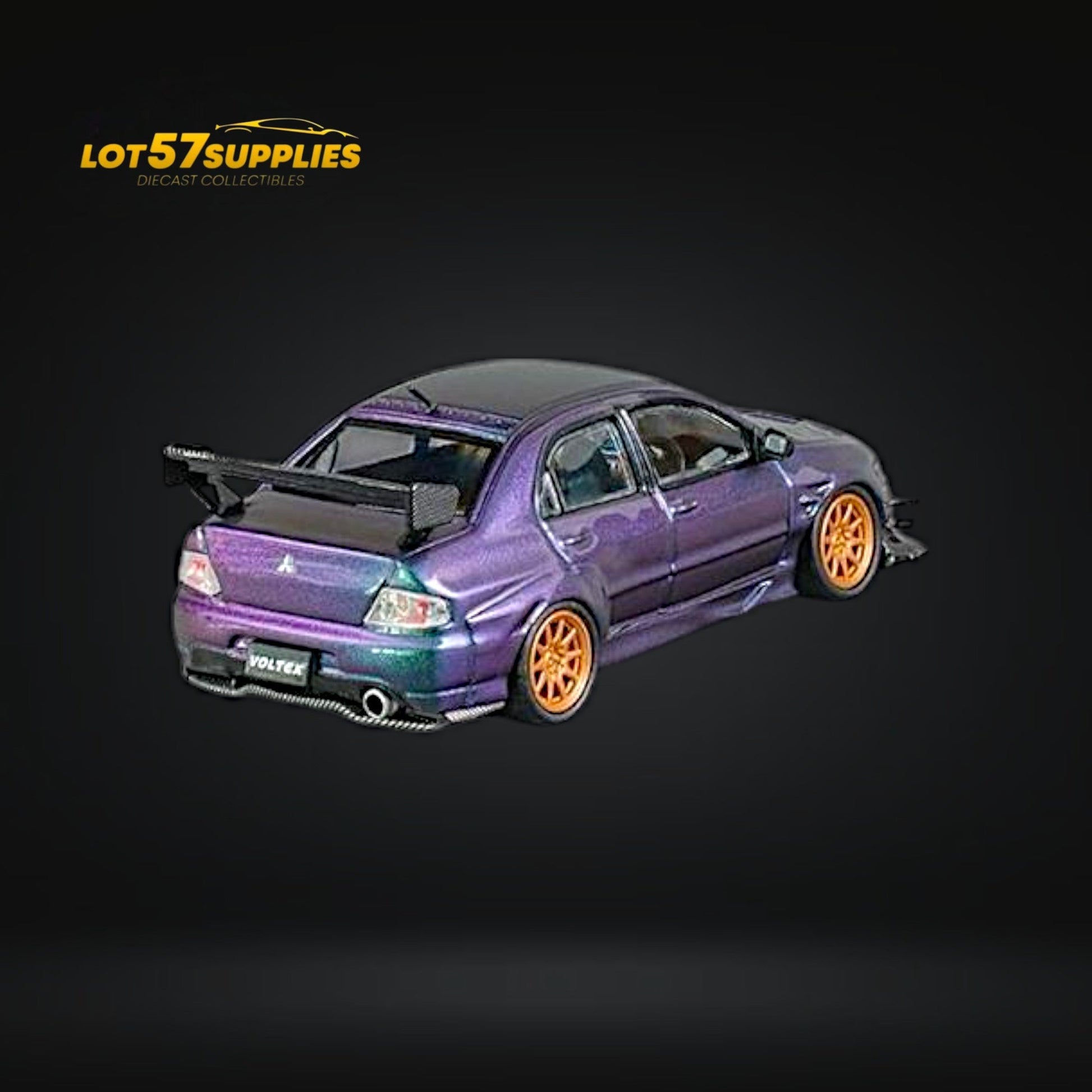 Diecast 1:64 Mitsubishi Lancer Evolution IX Widebody model in silver, detailed miniature car from Lot57Supplies Diecast Shop.