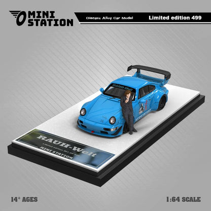 Blue Mini Station Porsche 911 964 RWB HIDEYOSHI diecast car, 1:64 scale, detailed model from Lot57Supplies Diecast Shop