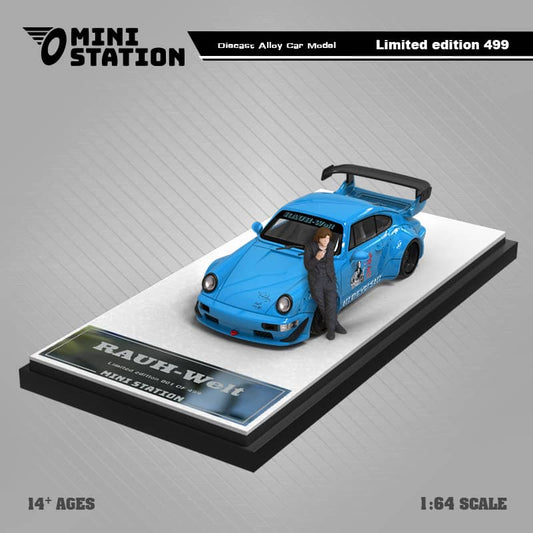 Blue Mini Station Porsche 911 964 RWB HIDEYOSHI diecast car, 1:64 scale, detailed model from Lot57Supplies Diecast Shop
