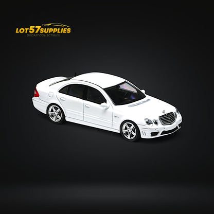 White Mercedes-Benz E63 AMG W211 diecast model in 1:64 scale by Lot57Supplies Diecast Shop, detailed miniature car.