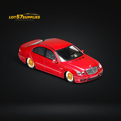 Red Mercedes-Benz E63 AMG W211 diecast model car, lowered design, 1:64 scale from Lot57Supplies Diecast Shop.