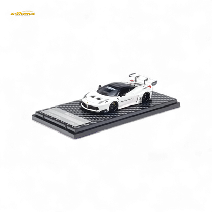 White Ferrari 458 LBWK GT diecast model in 1:64 scale from QIDIAN, featuring detailed design and precise craftsmanship.