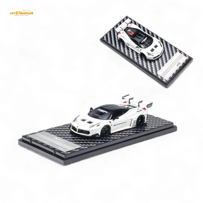 White Ferrari 458 LBWK GT diecast model in 1:64 scale from Lot57Supplies Diecast Shop, detailed miniature car.
