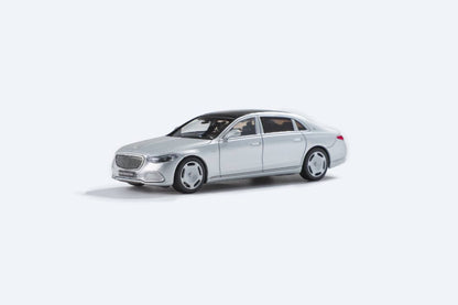 Matte silver 1:64 scale Mercedes-Benz Maybach W223 diecast model by Lot57Supplies Diecast Shop.