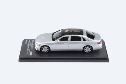Matte silver 1:64 scale Mercedes-Benz Maybach W223 diecast model from AR BOX 2021 by Lot57Supplies Diecast Shop, detailed vehicle image.