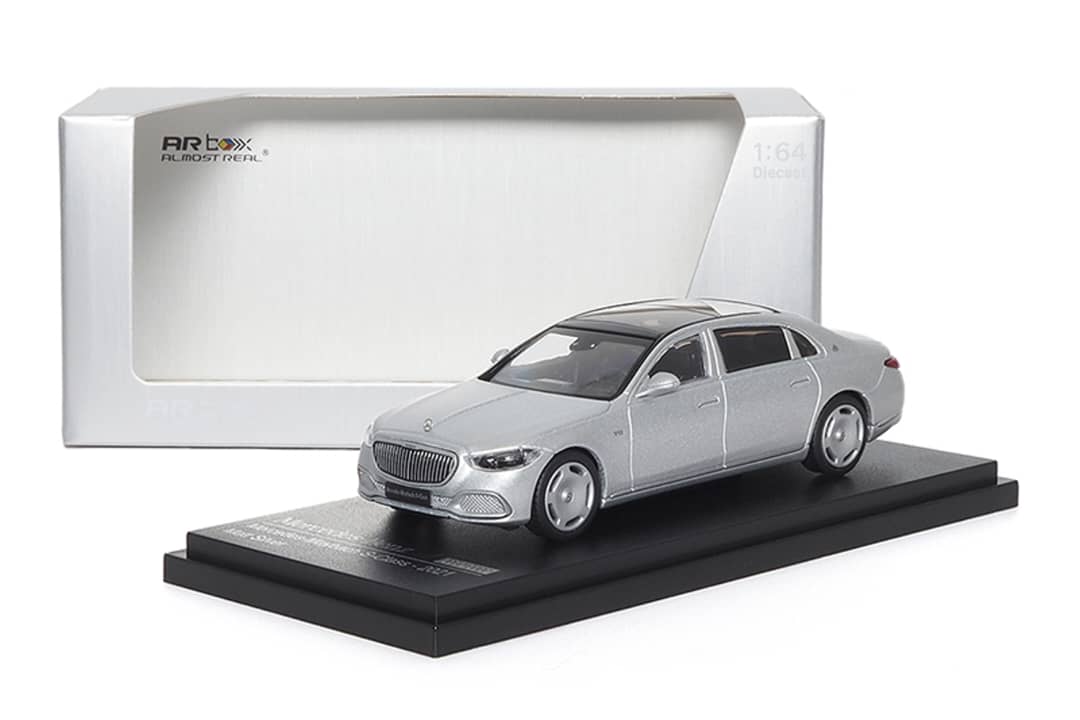 Matte silver 1:64 scale Mercedes-Benz Maybach W223 diecast model from AR BOX 2021 by Lot57Supplies Diecast Shop