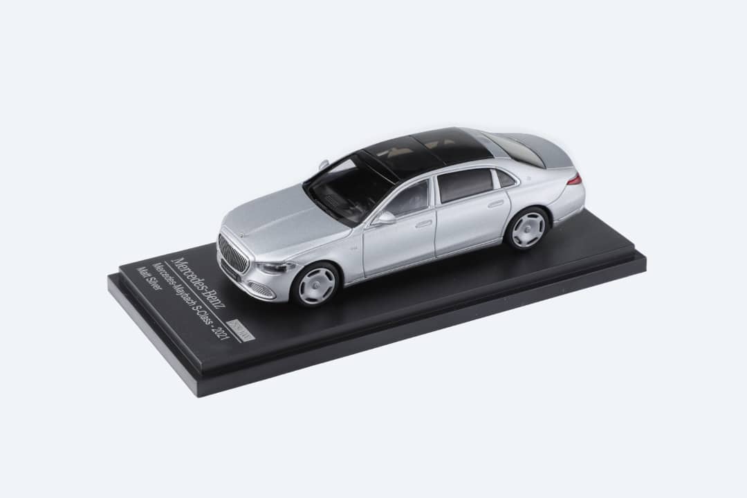 Matte silver 1:64 scale Mercedes-Benz Maybach W223 diecast model by Lot57Supplies Diecast Shop.