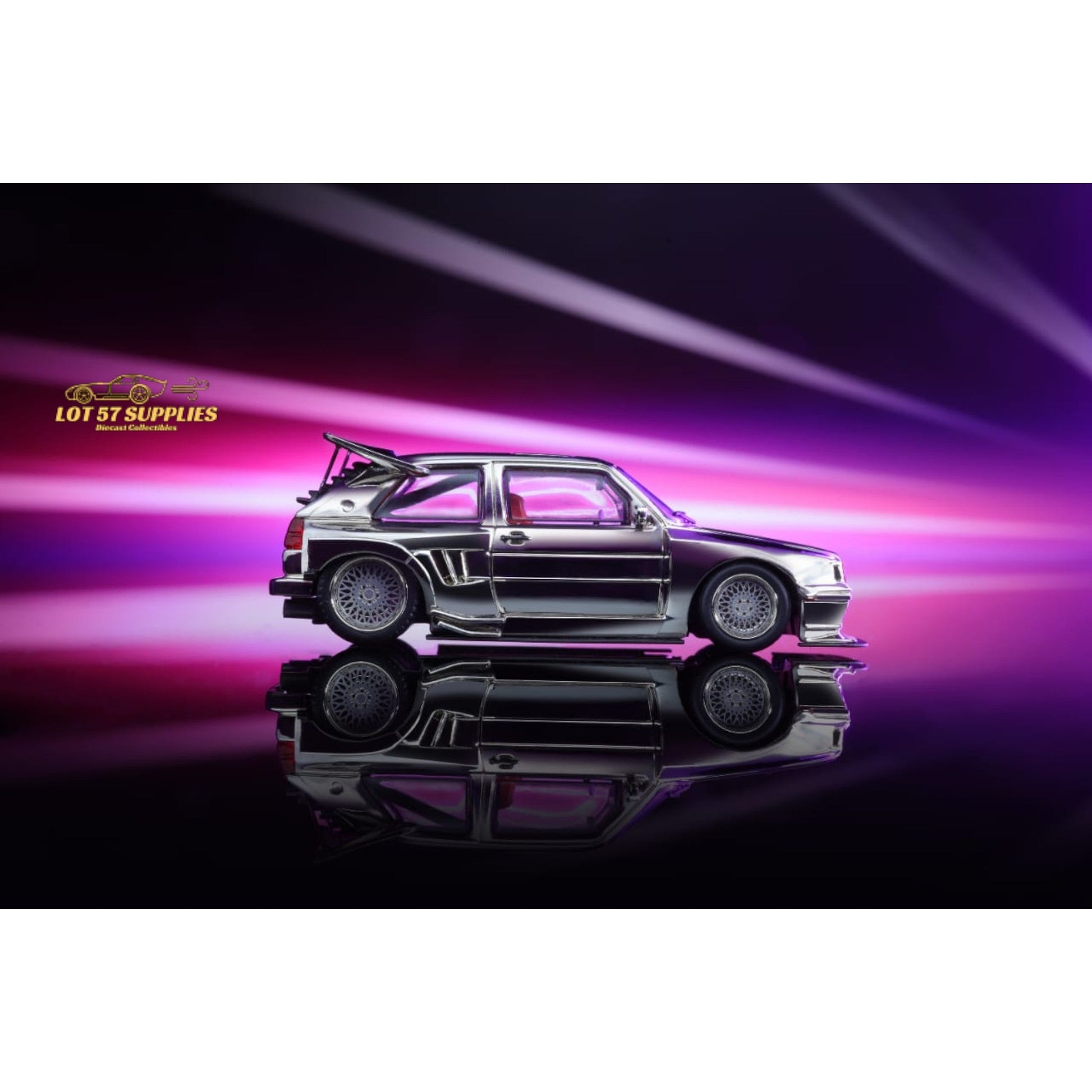 Silver chrome Liberty64 Volkswagen MK2 Widebody diecast model car in 1:64 scale by Lot57Supplies Diecast Shop.