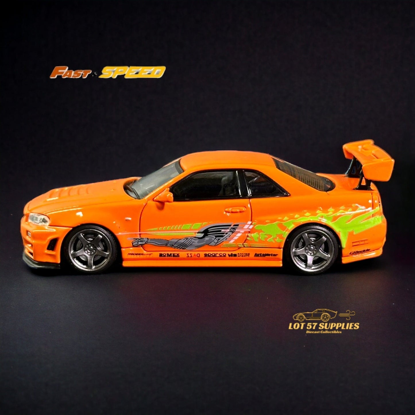 Fast Speed Nissan Skyline GT-R R34 Z-Tune HighWing Edition FNS Livery Amber Orange 1:64 - Evergreen Kings