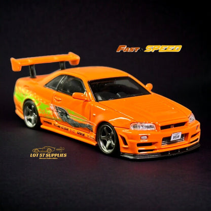 Fast Speed Nissan Skyline GT-R R34 Z-Tune HighWing Edition FNS Livery Amber Orange 1:64 - Evergreen Kings
