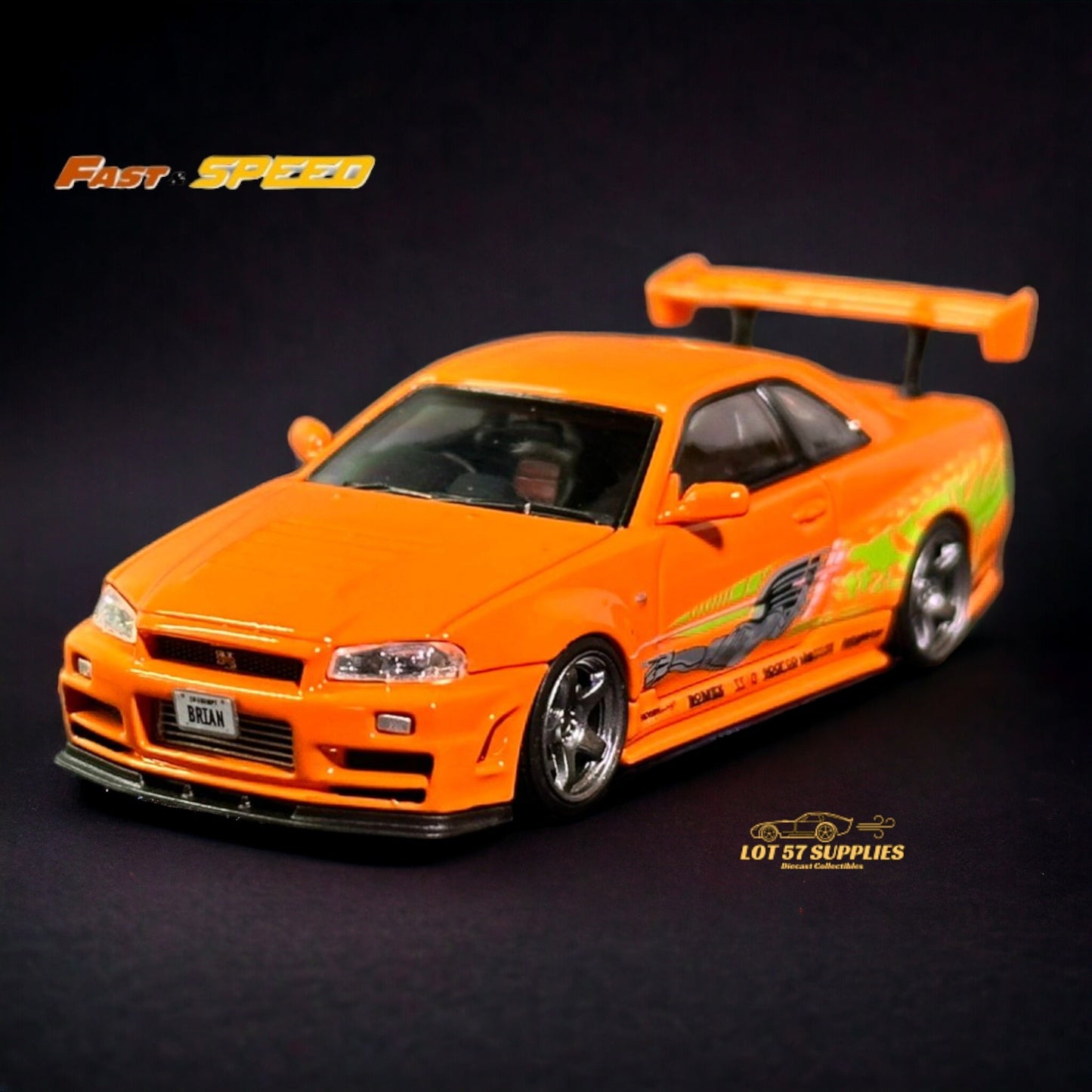 Fast Speed Nissan Skyline GT-R R34 Z-Tune HighWing Edition FNS Livery Amber Orange 1:64 - Evergreen Kings
