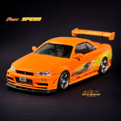 Fast Speed Nissan Skyline GT-R R34 Z-Tune HighWing Edition FNS Livery Amber Orange 1:64 - Evergreen Kings