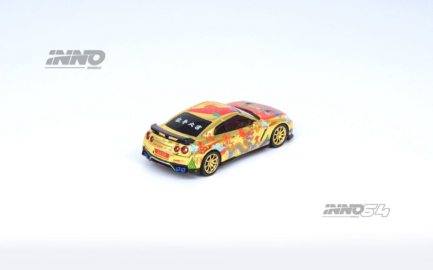 Diecast model of Inno64 Nissan Skyline GT-R R35 Year of the Dragon Special Edition, detailed 1:64 scale Nissan car.