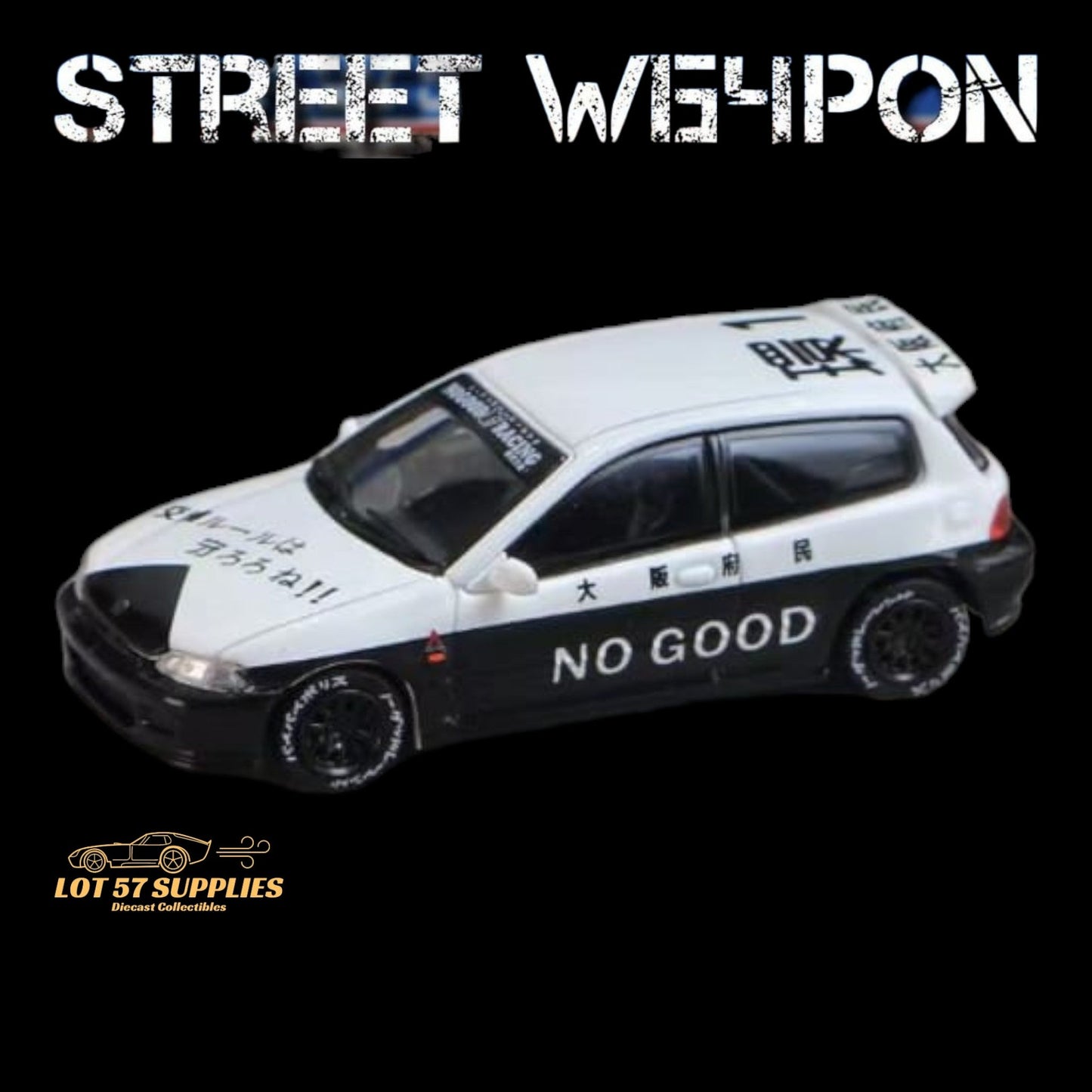 Diecast Honda Civic EG6 police car model in police livery, 1:64 scale, from Lot57Supplies Diecast Shop.