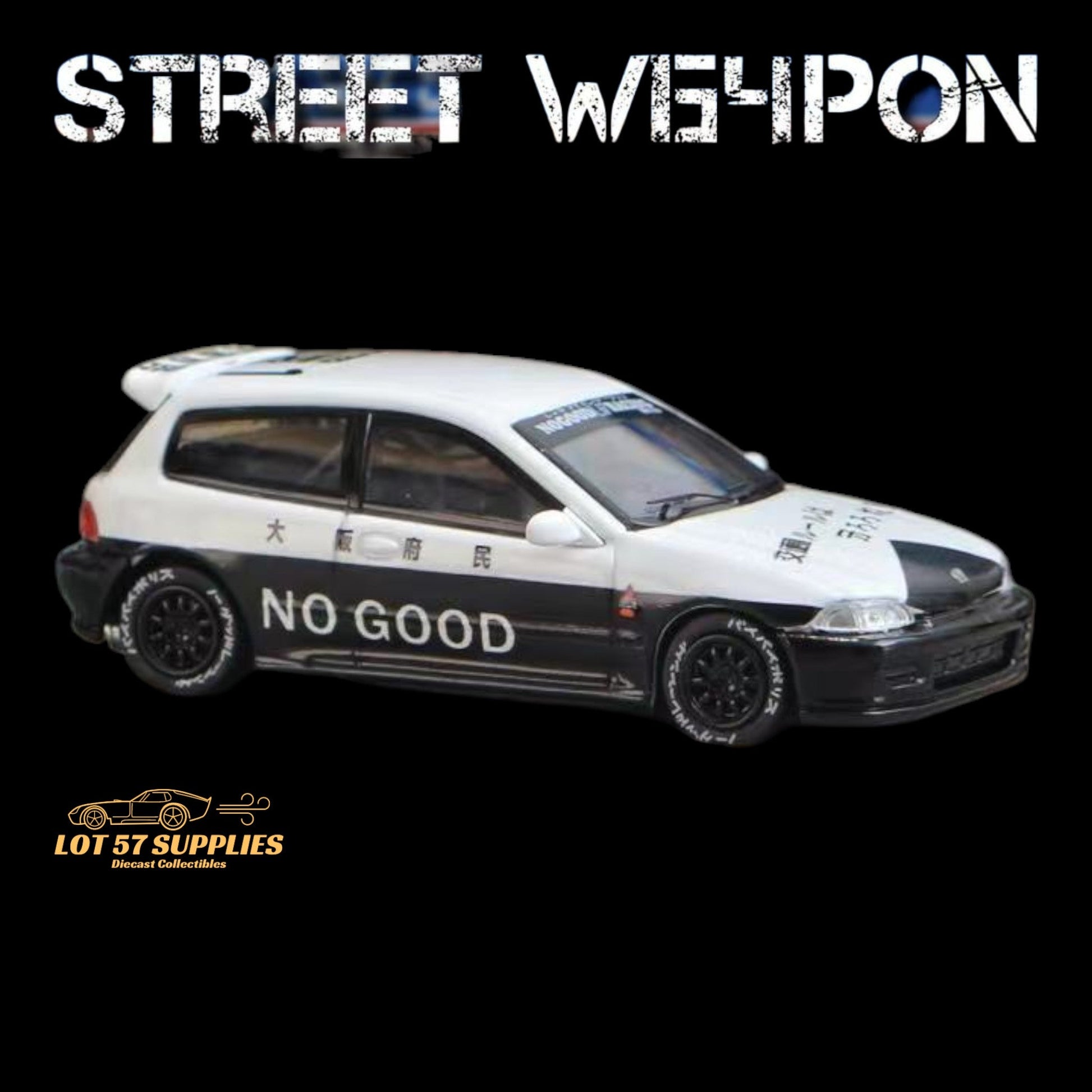 Diecast Honda Civic EG6 police livery model in 1:64 scale, featuring street weapon design from Lot57Supplies Diecast Shop.
